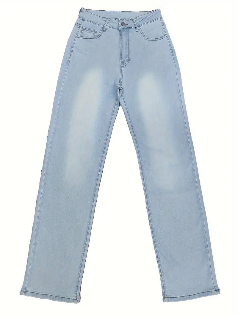 Baggy Dame Jeans Med Høj Talje Og Lette Detaljer | Letvasket