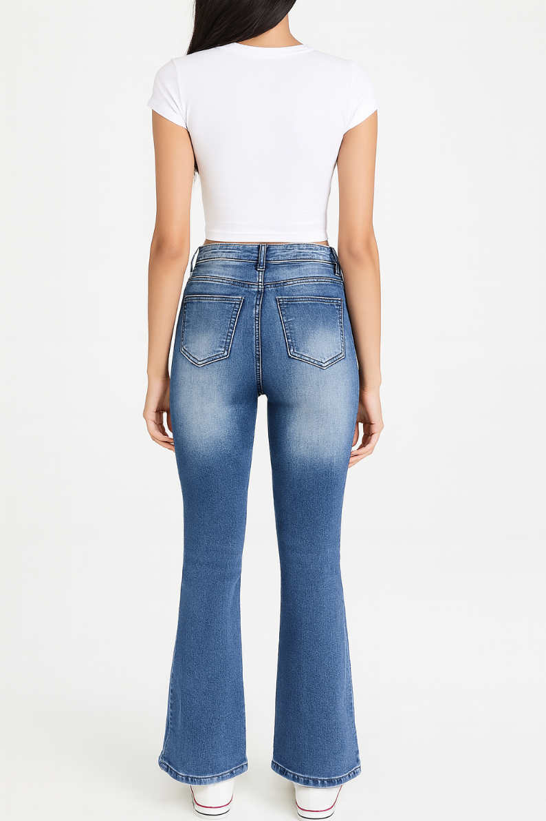 Baggy Dame Jeans Med Høj Talje Og Slidsøm | Klokkeformet