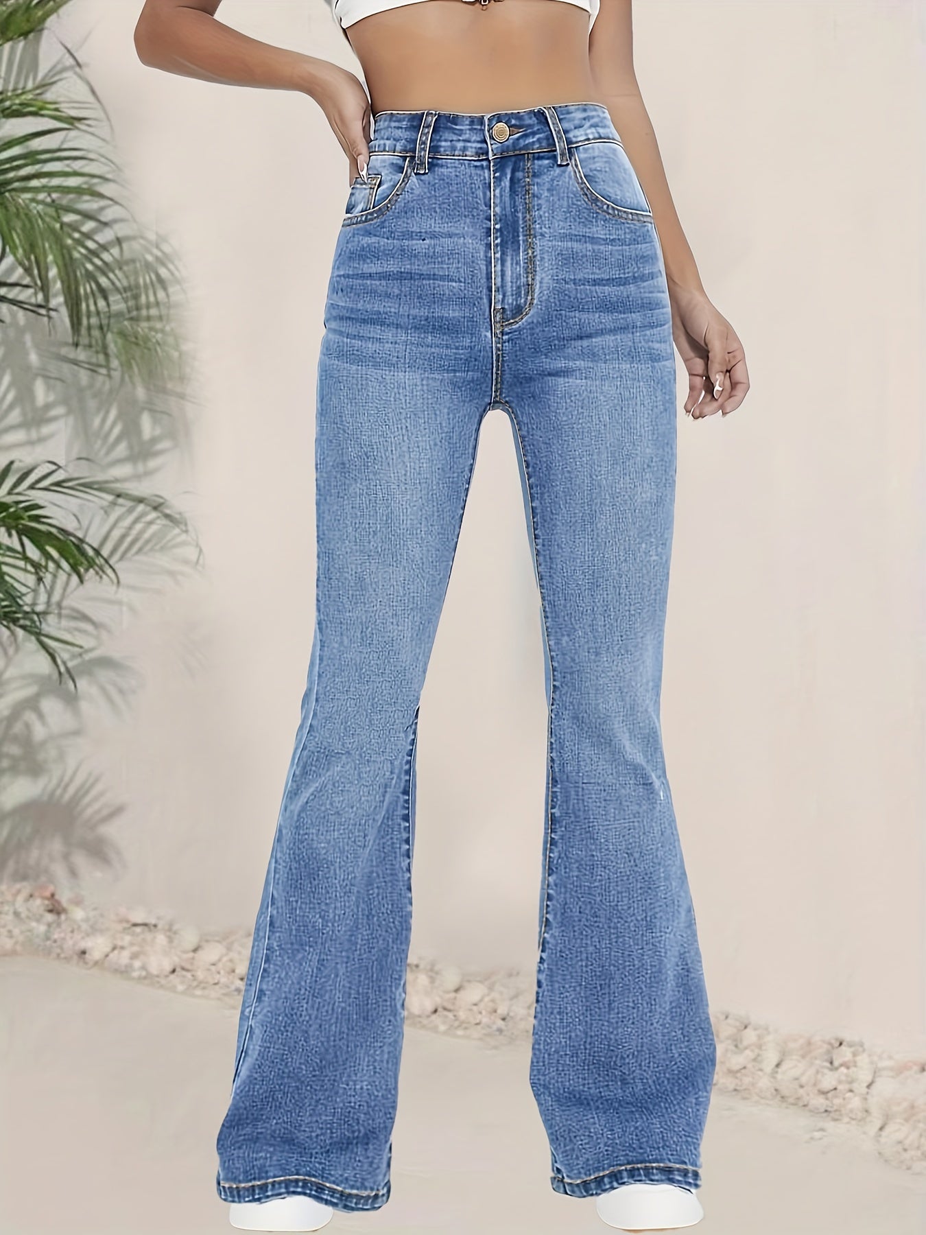 Baggy Dame Jeans Med Høj Talje Og Slidsøm | Klokkeformet