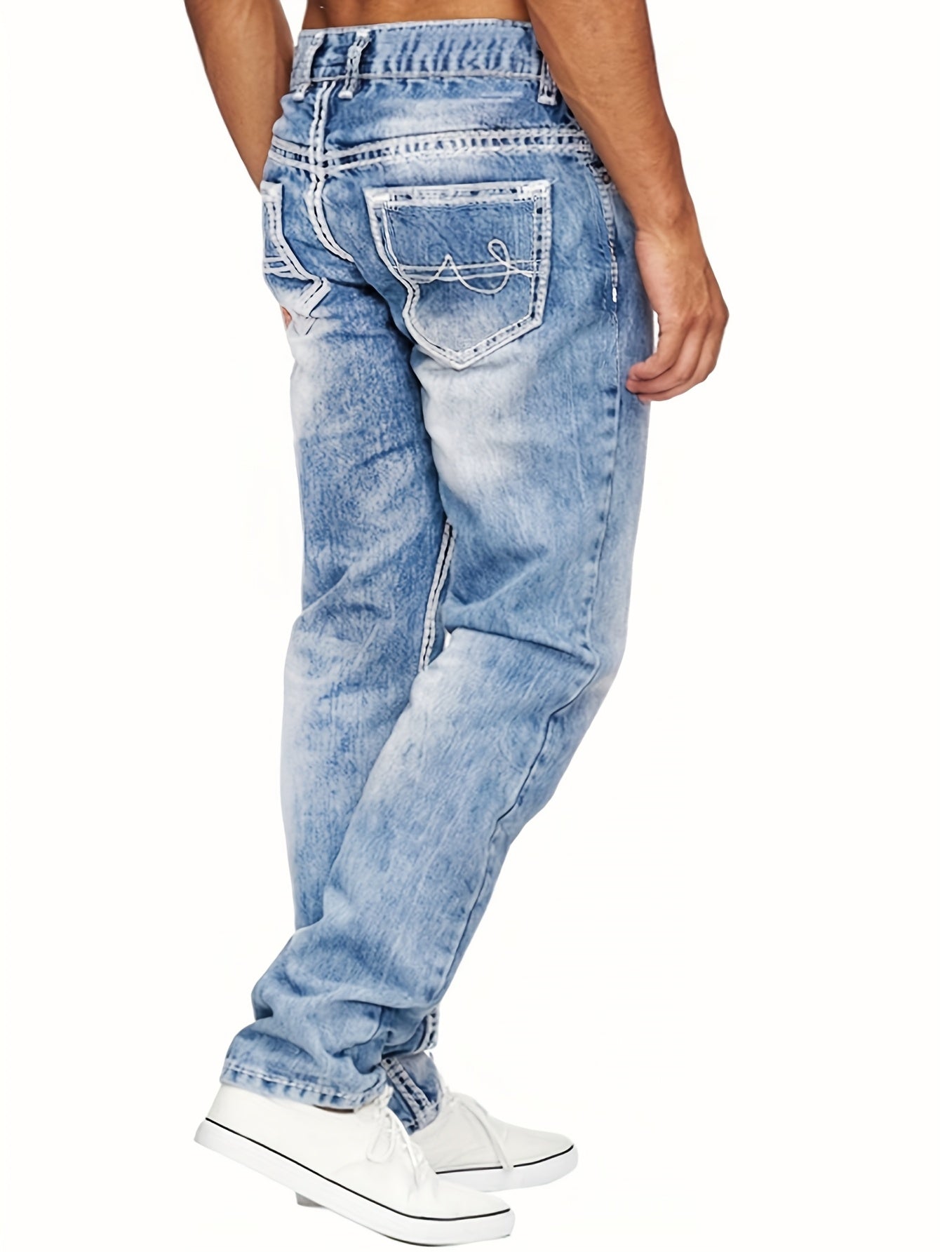 Baggy Herrejeans Med Bleg Vask Og Synlige Sømme | Streetwear