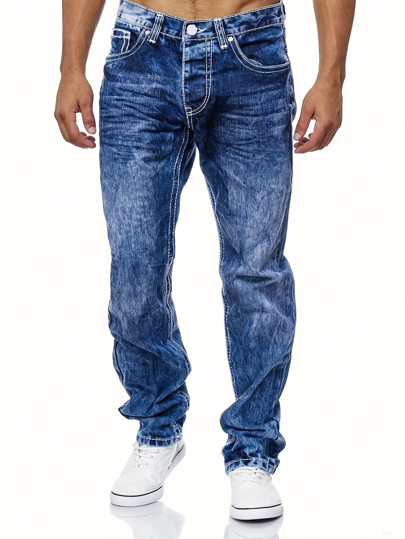 Baggy Herrejeans Med Bleg Vask Og Synlige Sømme | Streetwear