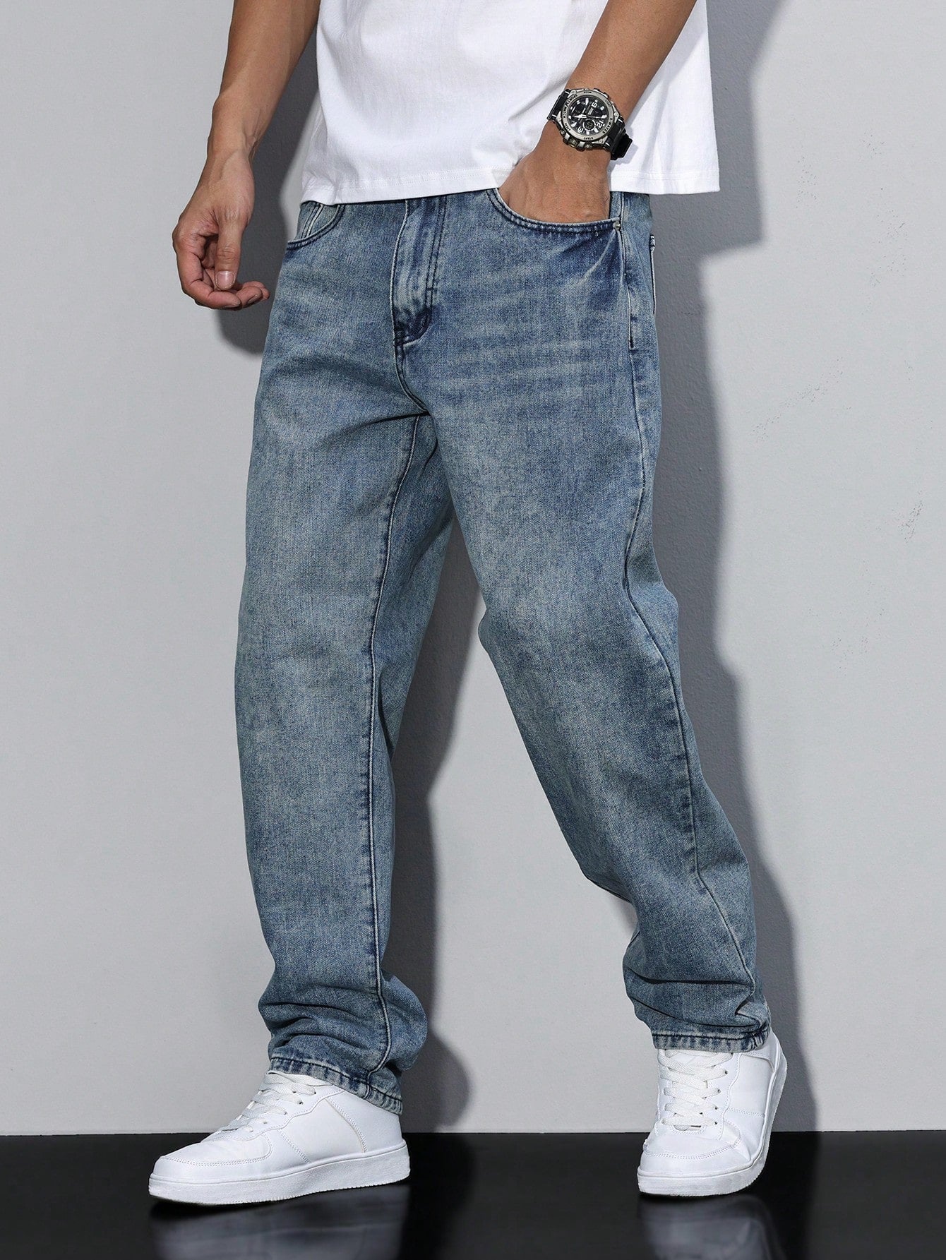 Baggy Herrejeans Med Løs Pasform Og Vasket Look | Afslappet Stil