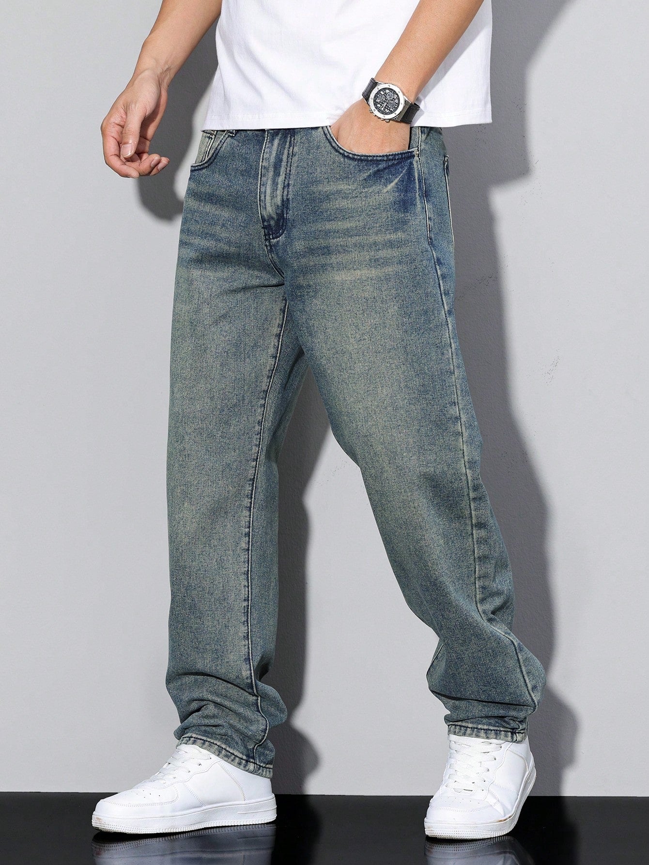 Baggy Herrejeans Med Løs Pasform Og Vasket Look | Afslappet Stil