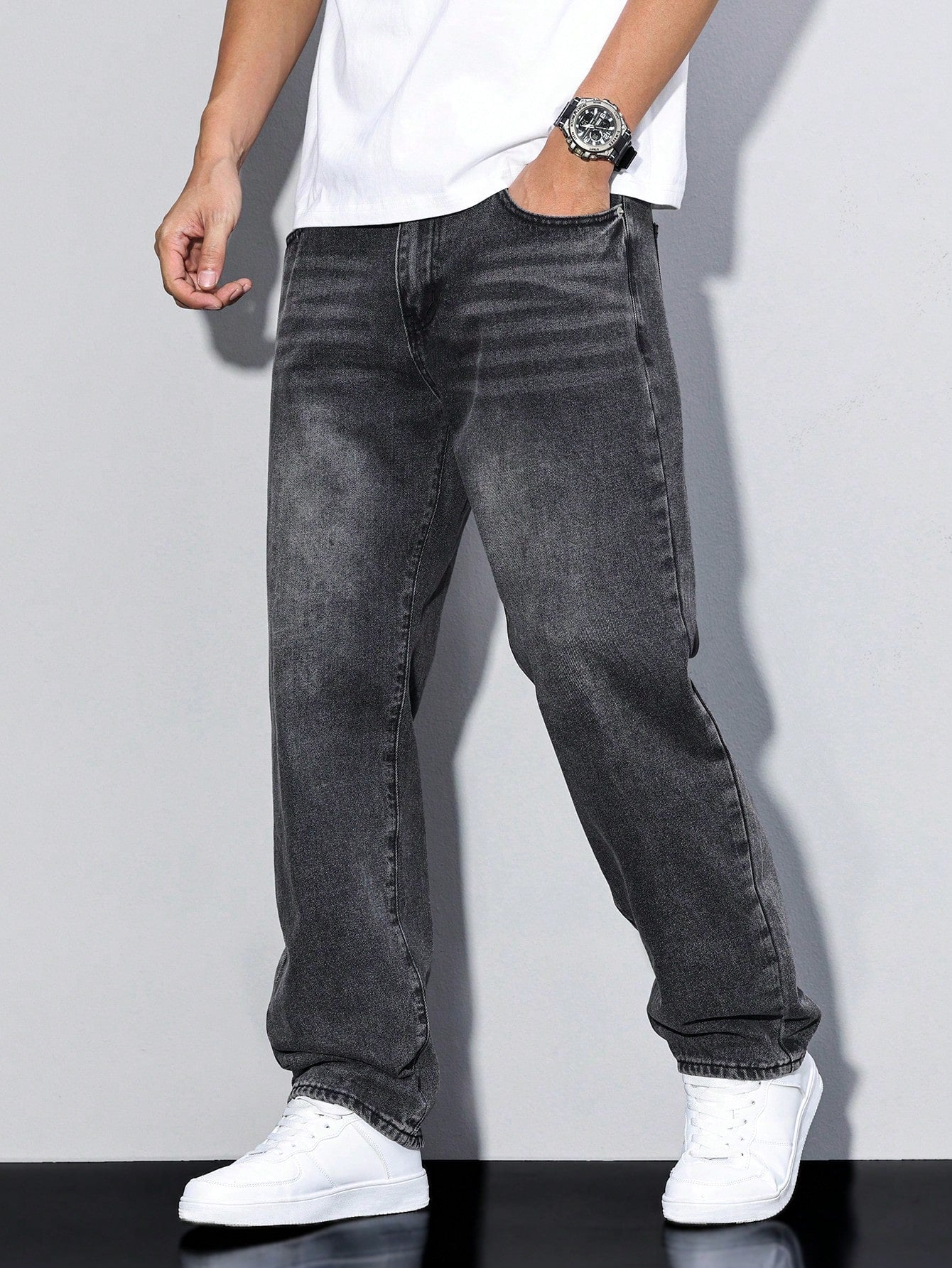 Baggy Herrejeans Med Løs Pasform Og Vasket Look | Afslappet Stil