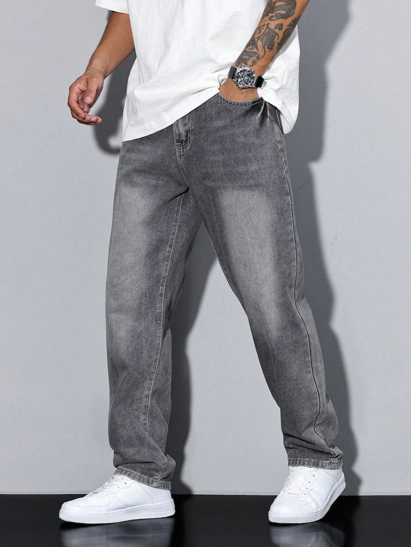 Baggy Herrejeans Med Løs Pasform Og Vasket Look | Afslappet Stil