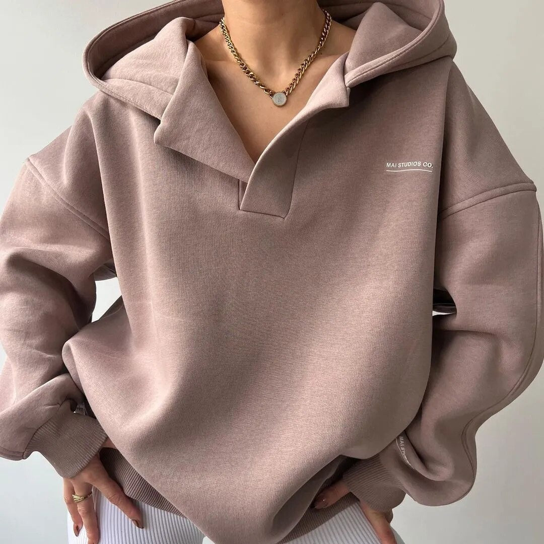 Blød Dame Hoodie Med Hætte & Krave | Varm