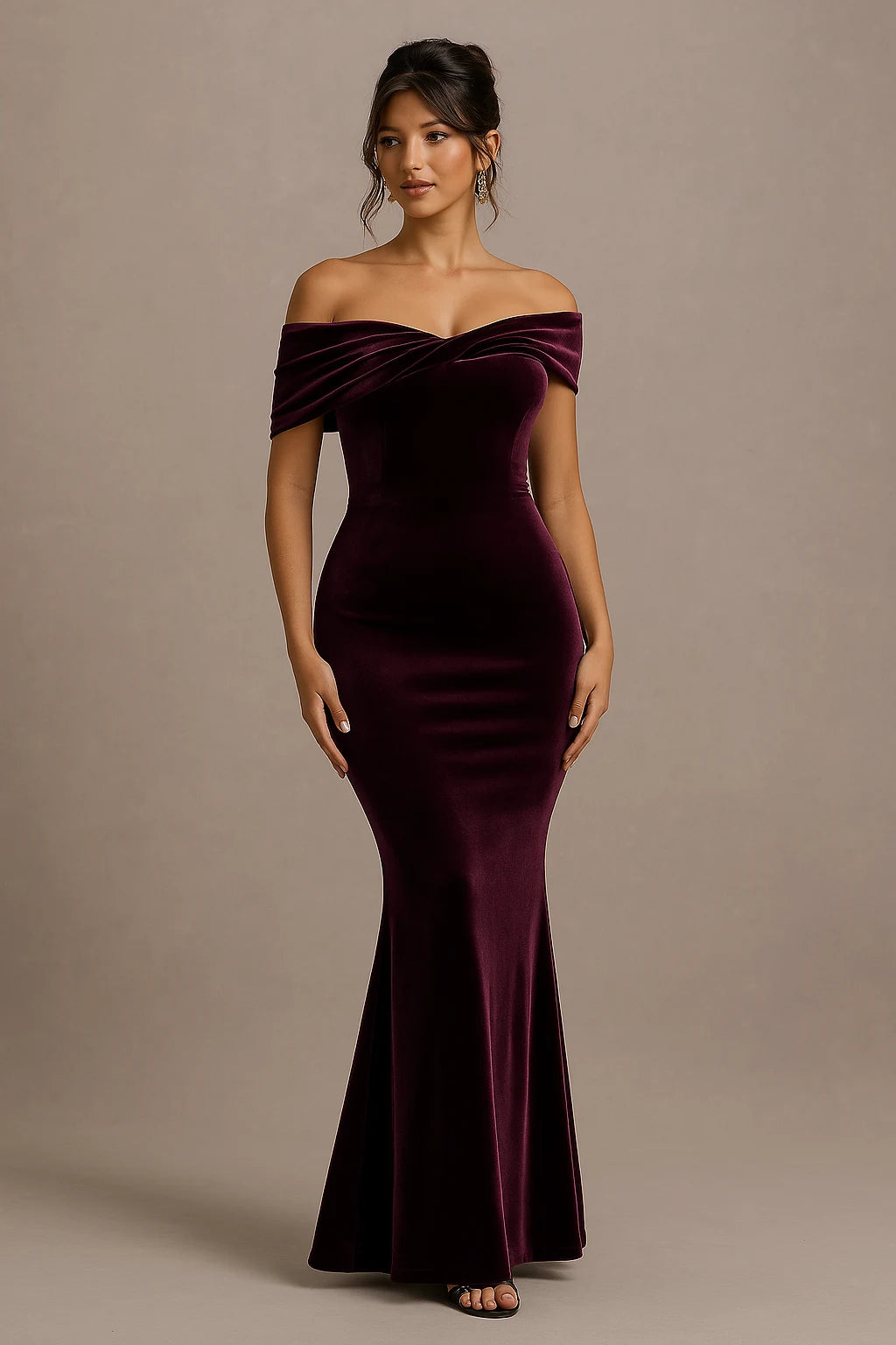 Camilla | Off-Shoulder Velour Aftenkjole