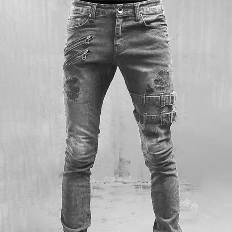 Cargo Herrejeans Med Lynlåse Og Spænder