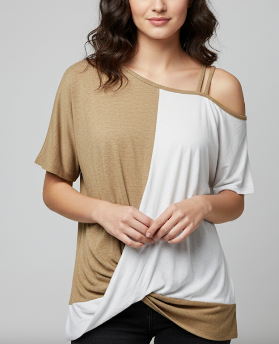 Cerys | Kvinders Asymmetrisk Farveblok T-shirt | Sommer