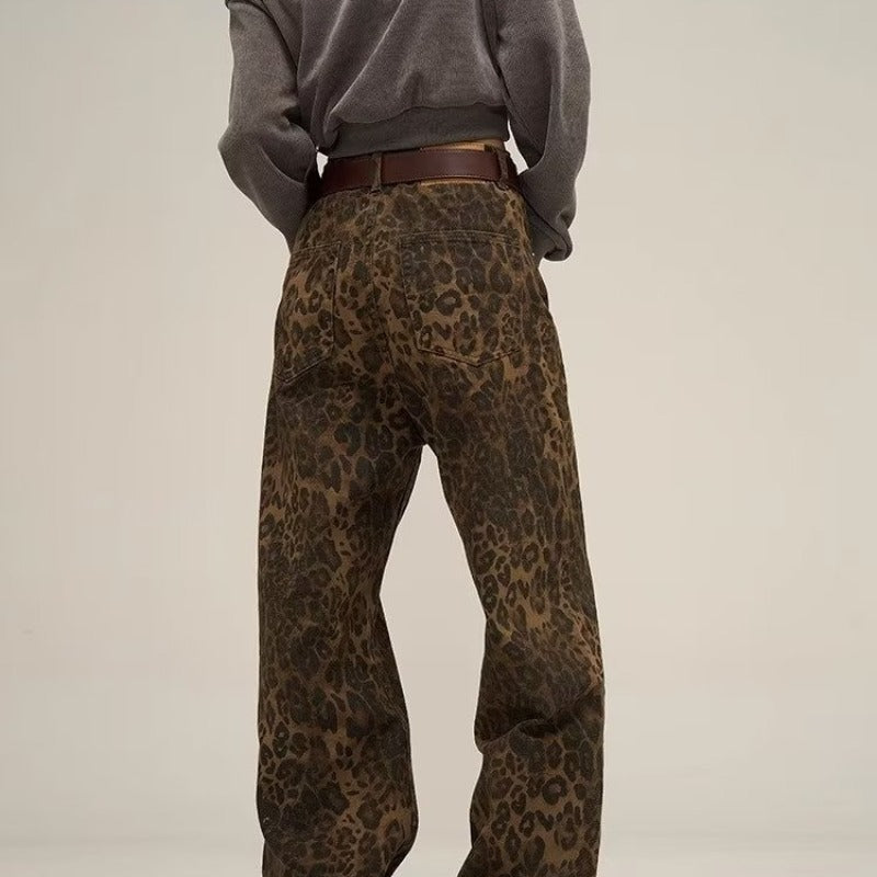 Dame Baggy Jeans Med Leopardmønster Og Vidde | Trendy Look