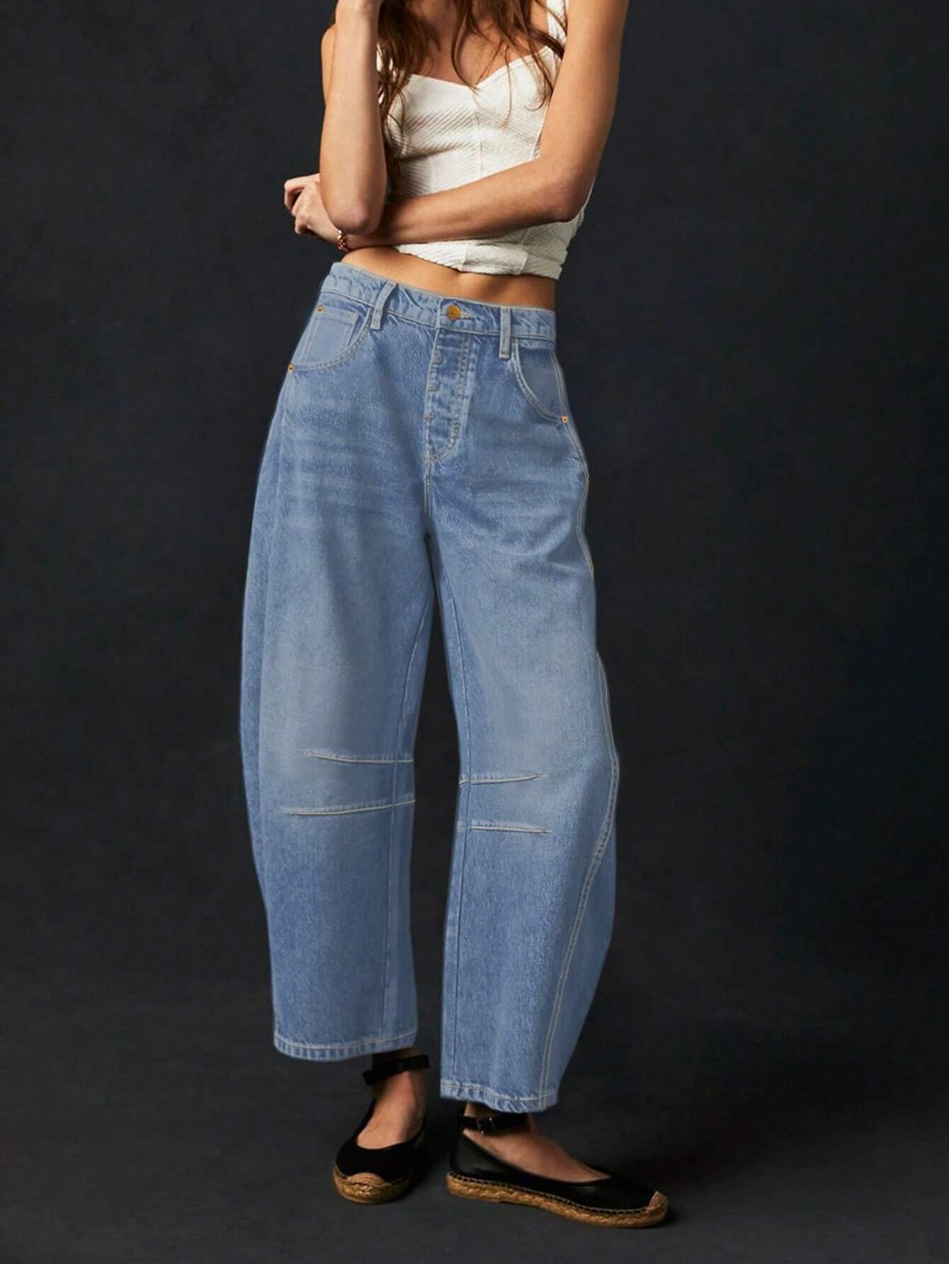 Dame Baggy Jeans Med Paneldetaljer | Letvasket Stil