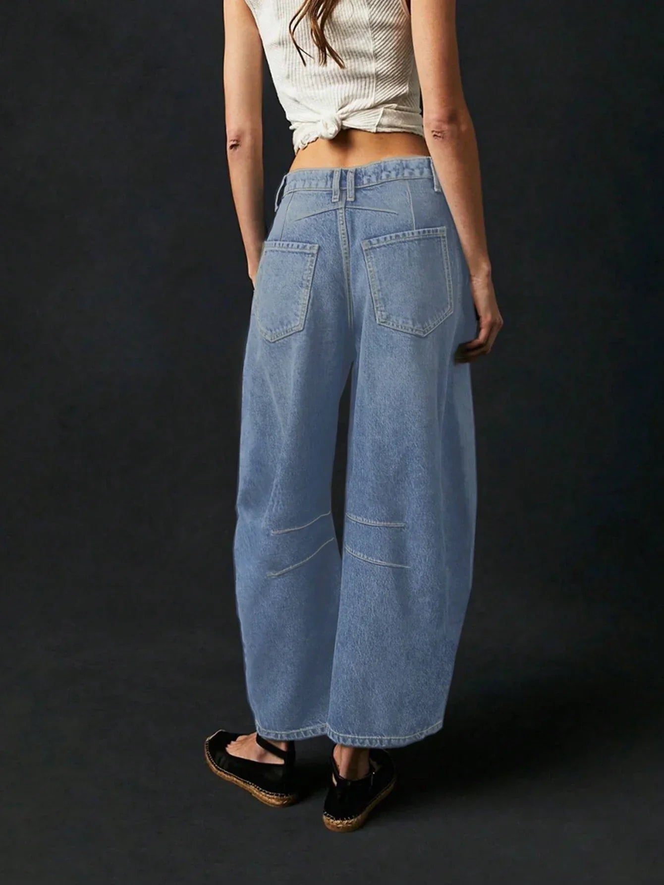 Dame Baggy Jeans Med Paneldetaljer | Letvasket Stil