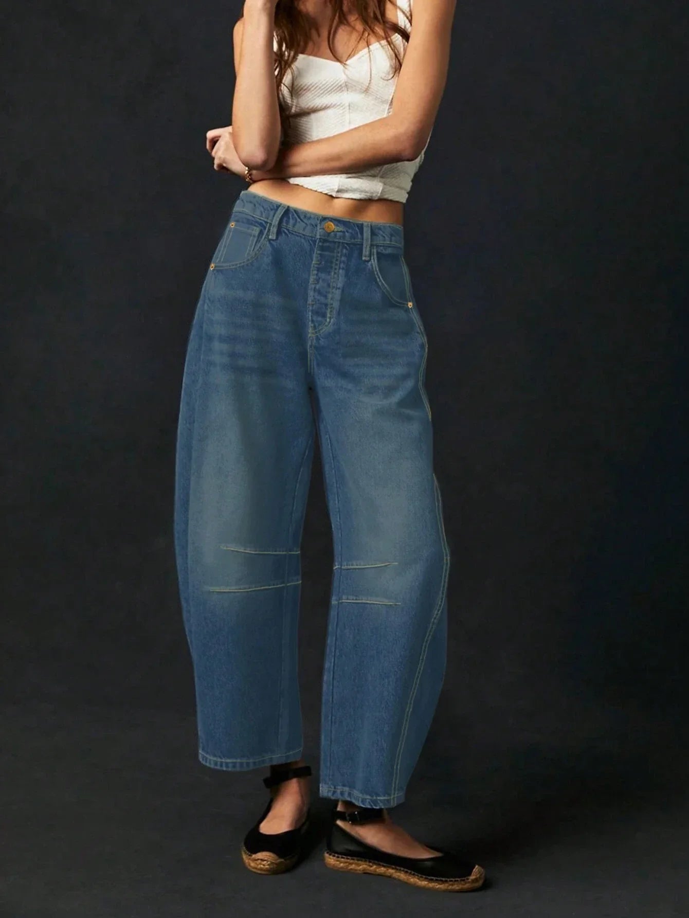 Dame Baggy Jeans Med Paneldetaljer | Letvasket Stil