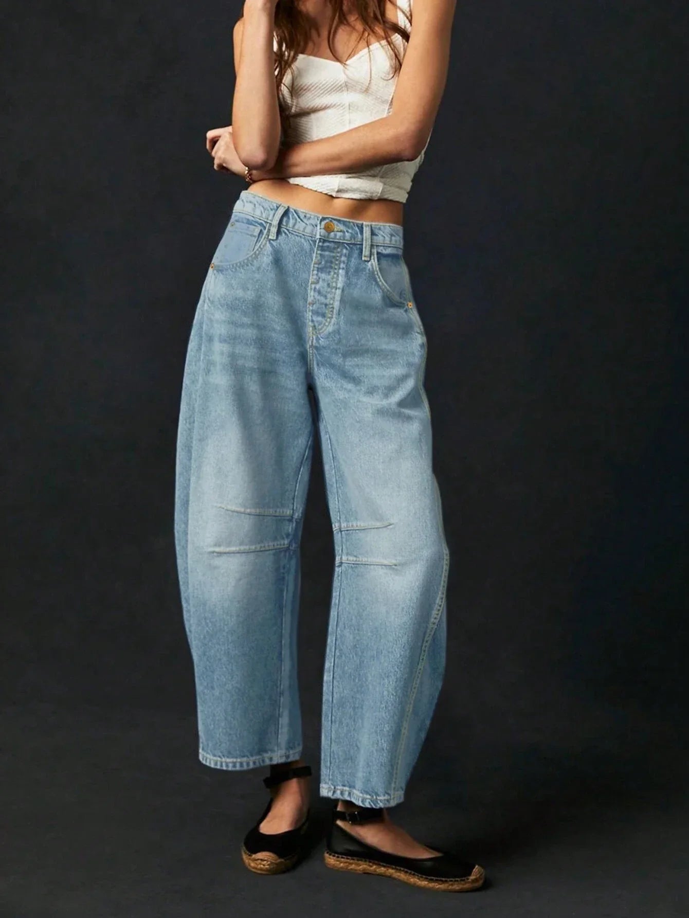 Dame Baggy Jeans Med Paneldetaljer | Letvasket Stil