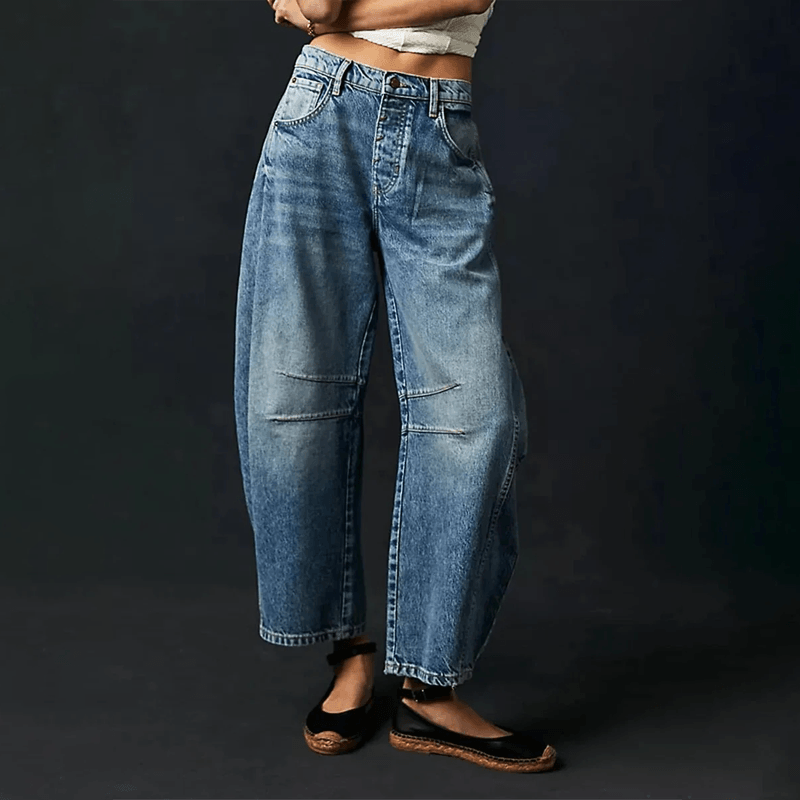 Dame Baggy Jeans Med Syninger Og Løs Pasform | Afslappet