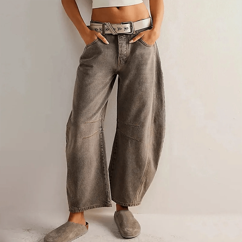 Dame Baggy Jeans Med Syninger Og Løs Pasform | Afslappet