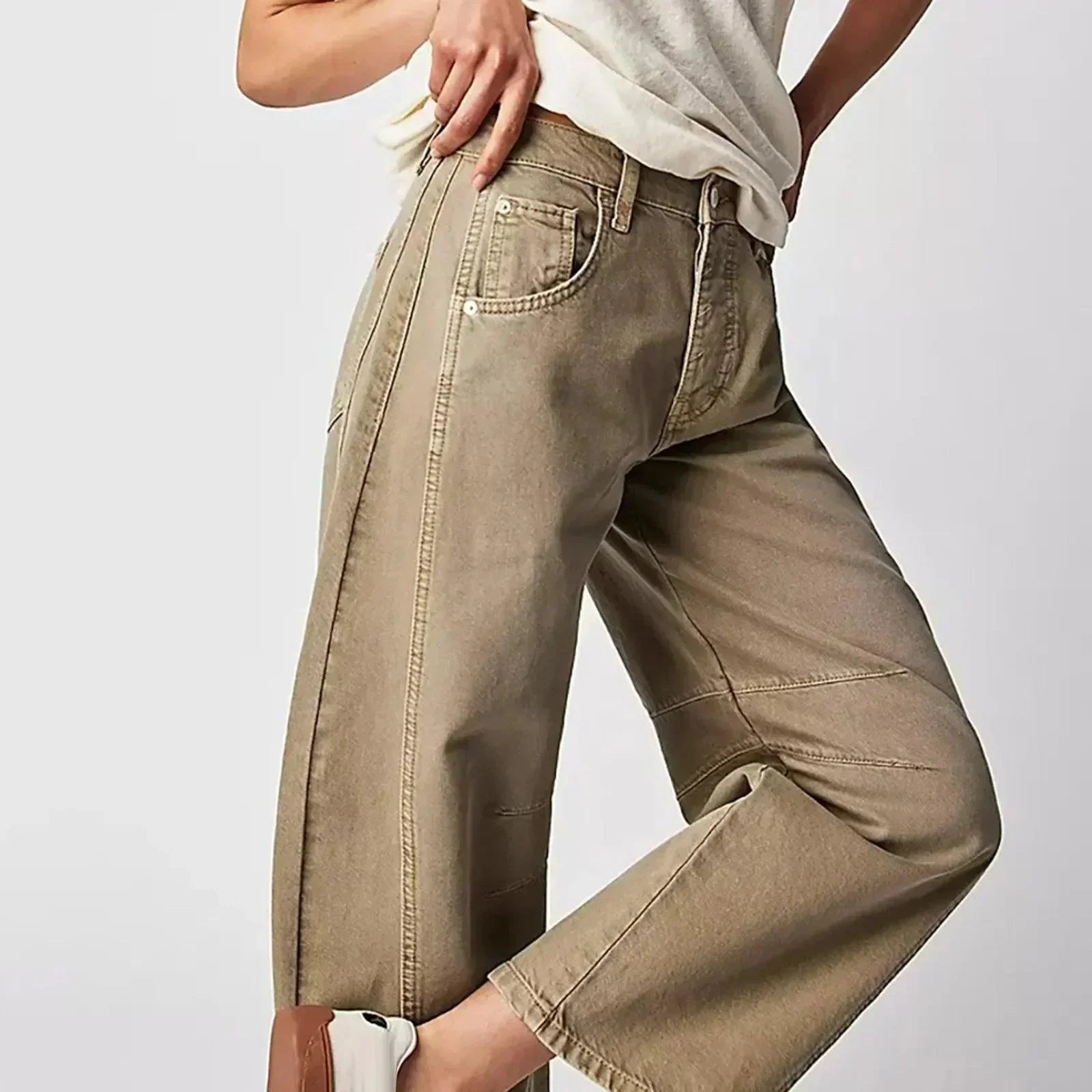 Dame Baggy Jeans Med Syninger Og Løs Pasform | Afslappet