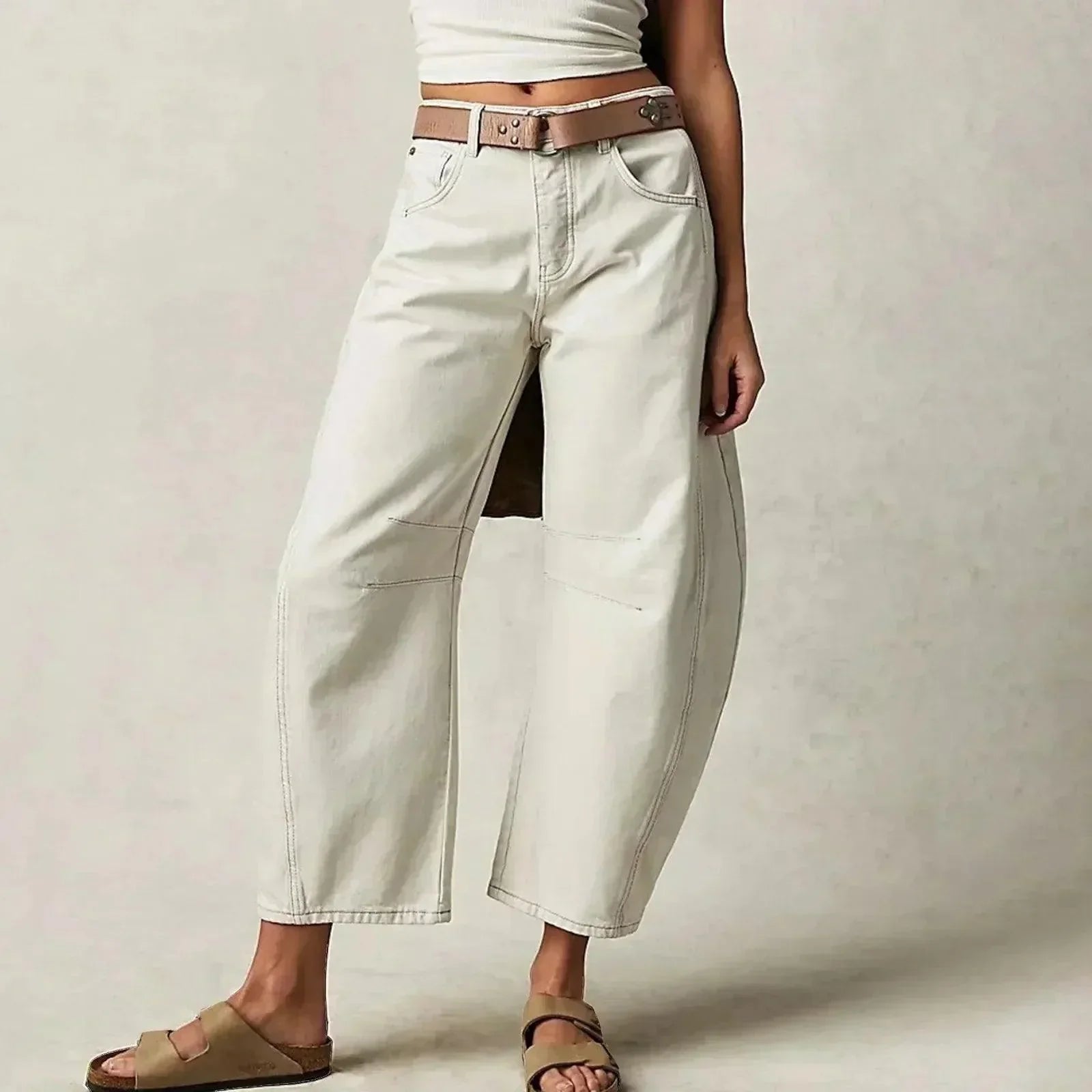 Dame Baggy Jeans Med Syninger Og Løs Pasform | Afslappet