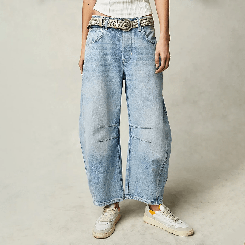 Dame Baggy Jeans Med Syninger Og Løs Pasform | Afslappet