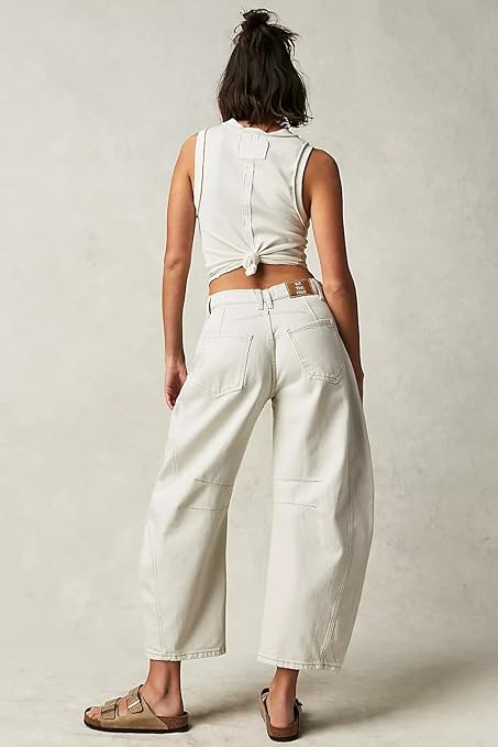 Dame Baggy Jeans Med Syninger Og Løs Pasform | Afslappet
