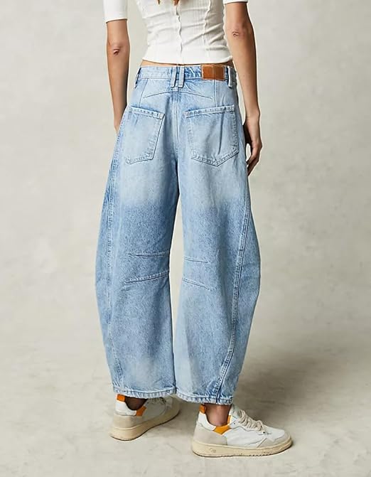 Dame Baggy Jeans Med Syninger Og Løs Pasform | Afslappet