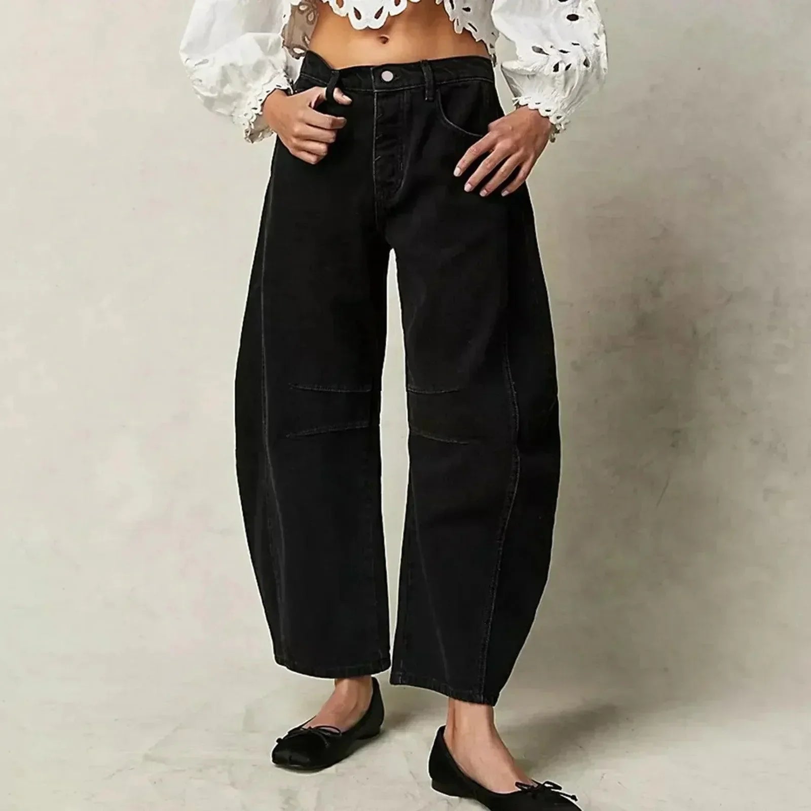 Dame Baggy Jeans Med Syninger Og Løs Pasform | Afslappet
