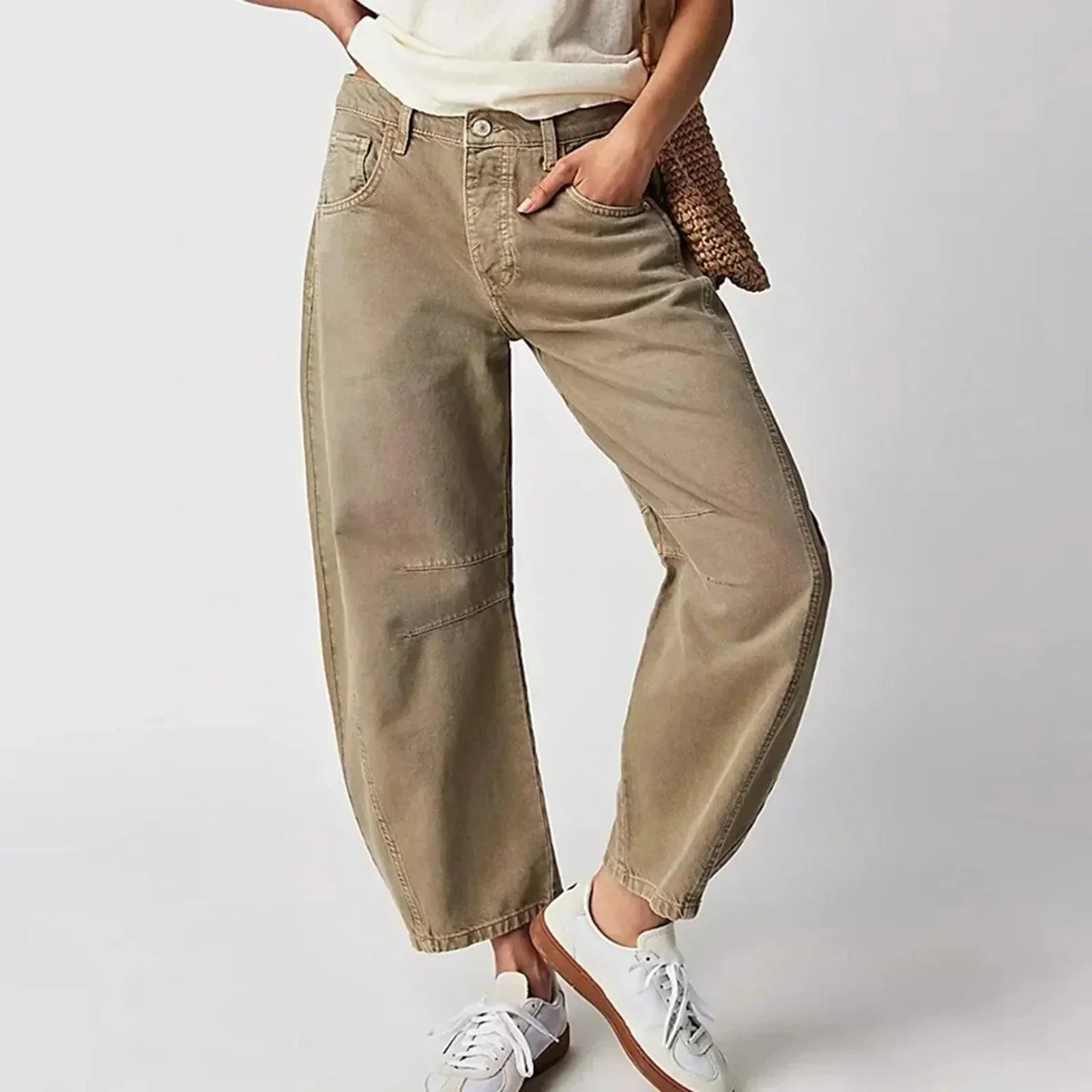 Dame Baggy Jeans Med Syninger Og Løs Pasform | Afslappet