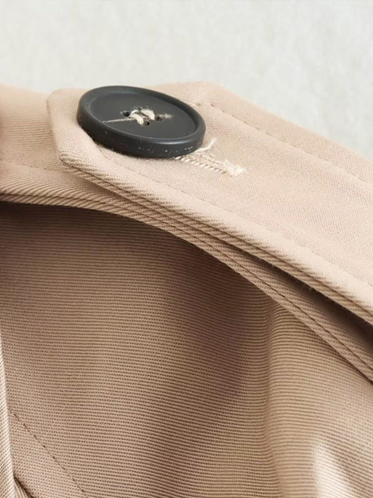 Dame Beige Overgangsjakke Kort Med Bælte & Knapper