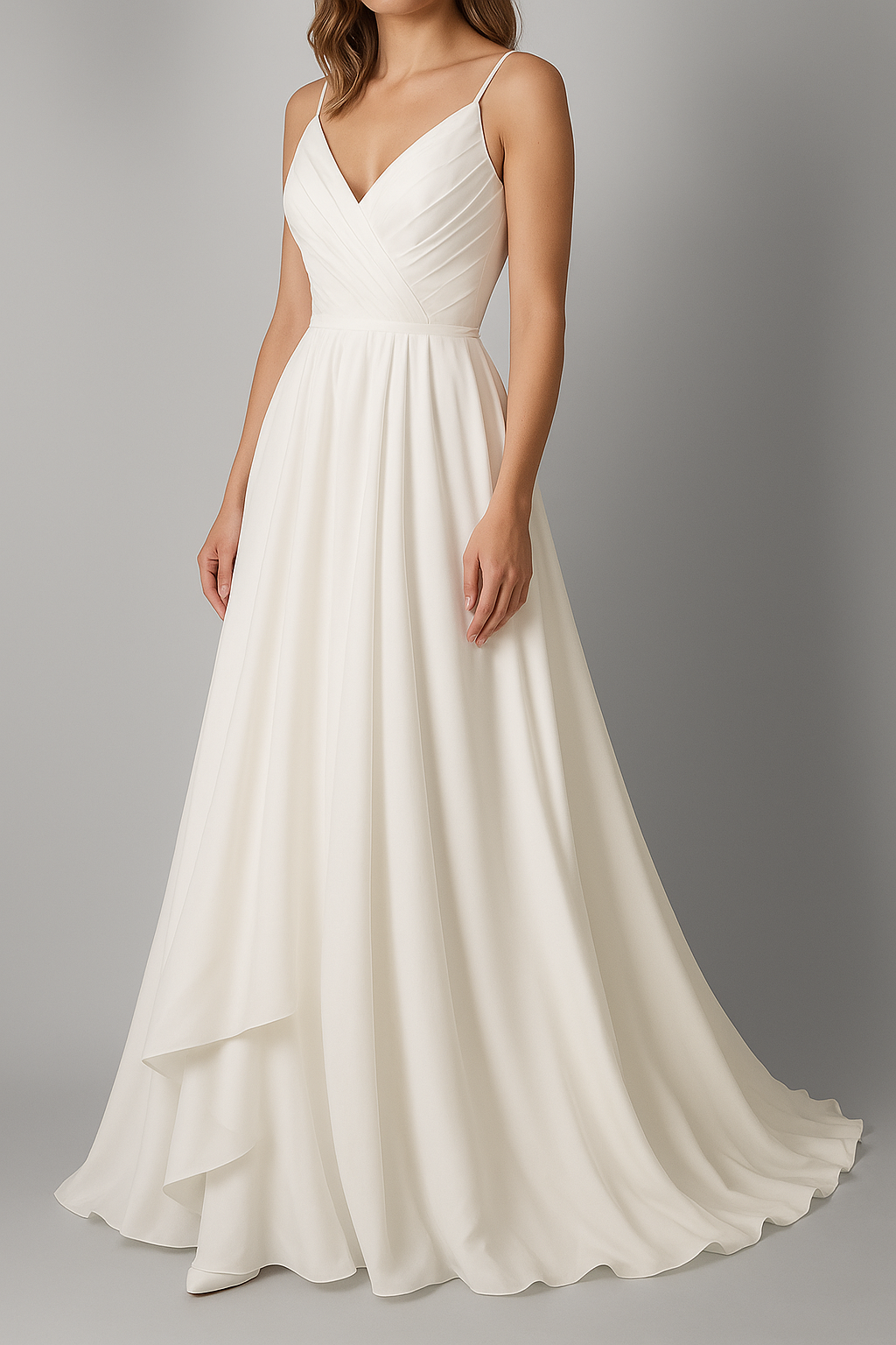 Dame Brudekjole Maxi Satin Med V-Hals