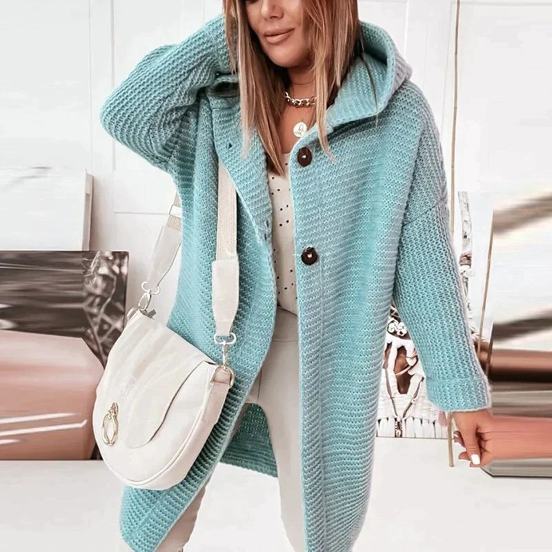 Dame Cardigan Med Hætte | Lang Knaplukning