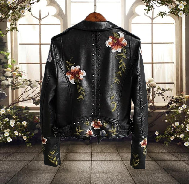 Dame Efterårsjakke Med Blomster & Lynlås | Casual