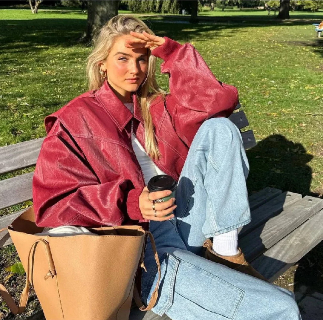 Dame Efterårsjakke Med Lynlås & Ribmanchetter
