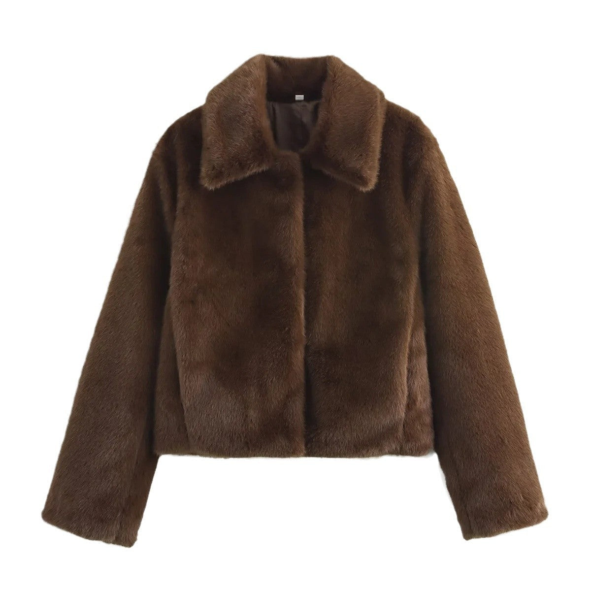Dame Fake fur-frakker Med Krave | Brun Pelslook