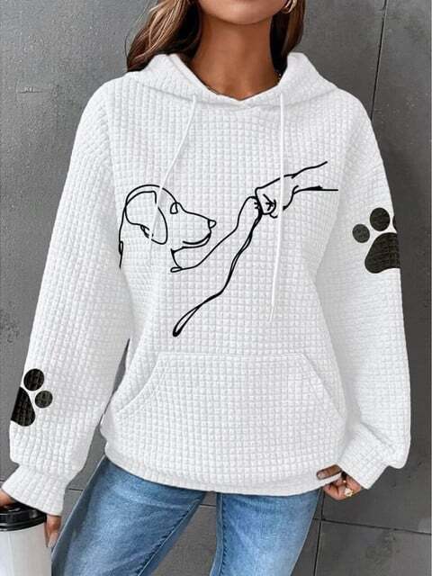 Dame Fleece Hoodie Med Hundemotiv Og Hætte | Chic