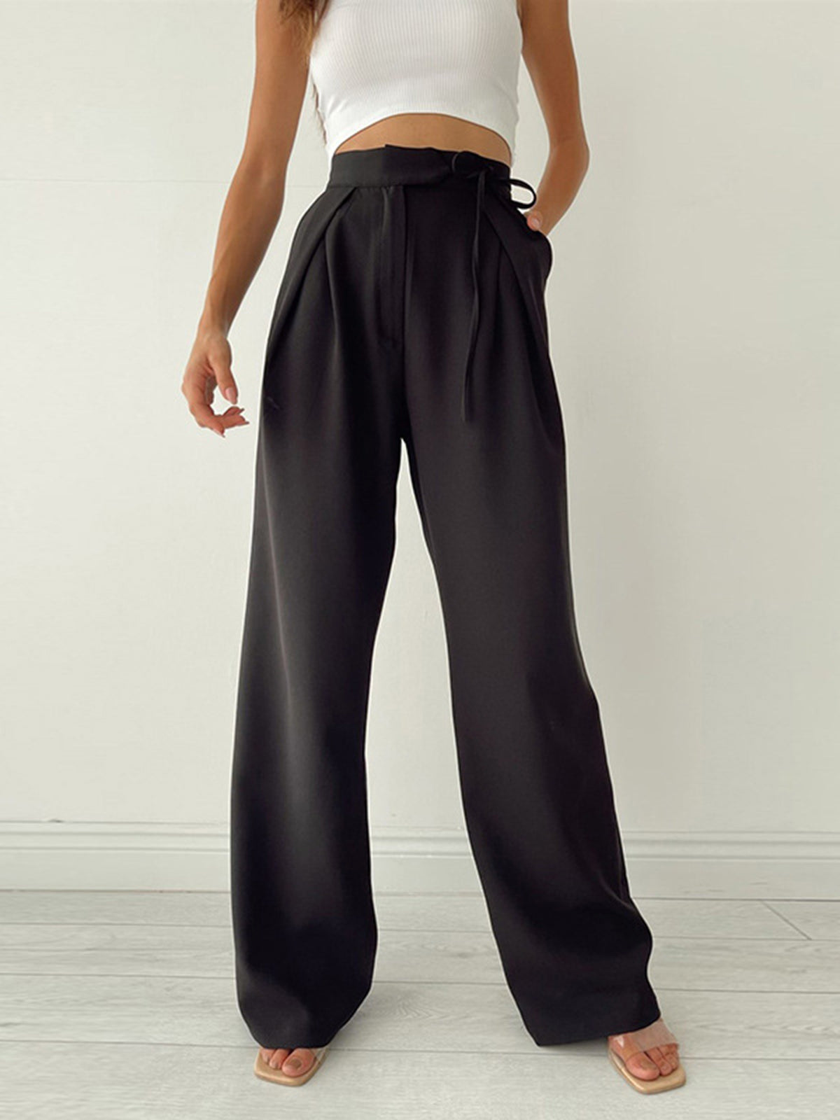 Dame Habitbukser Med Pressefolder | Wide Leg
