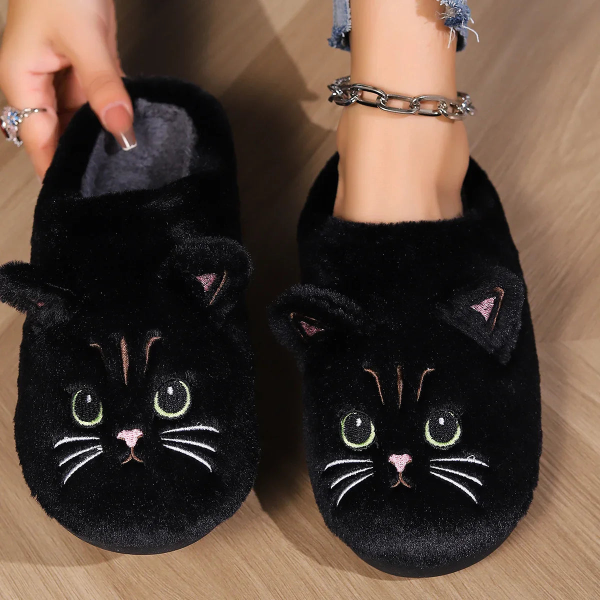 Dame Hjemmesko Med Katte Design & Foret