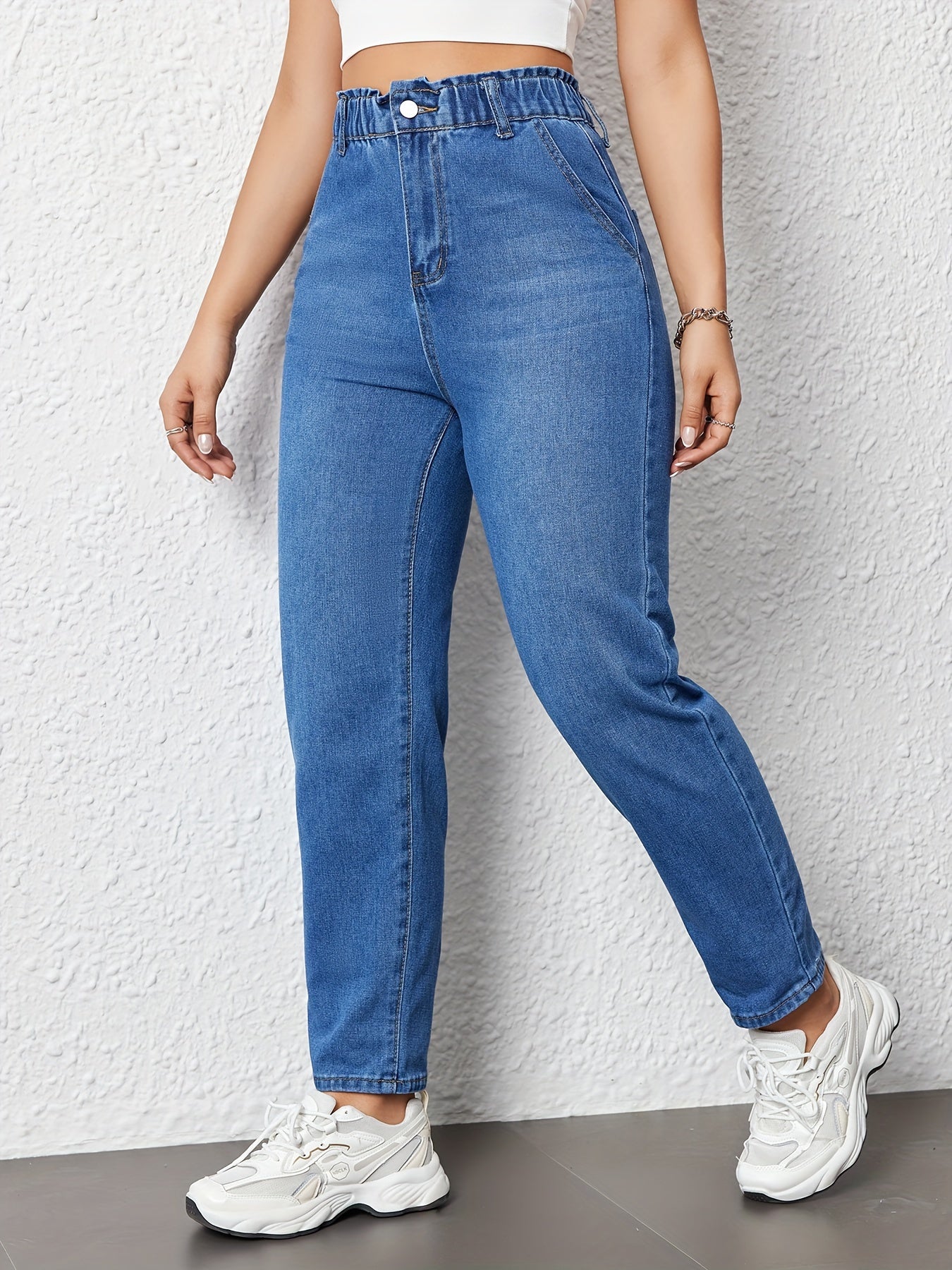 Dame Jeans Med Høj Talje Og Elastisk Linning | Smart Fit