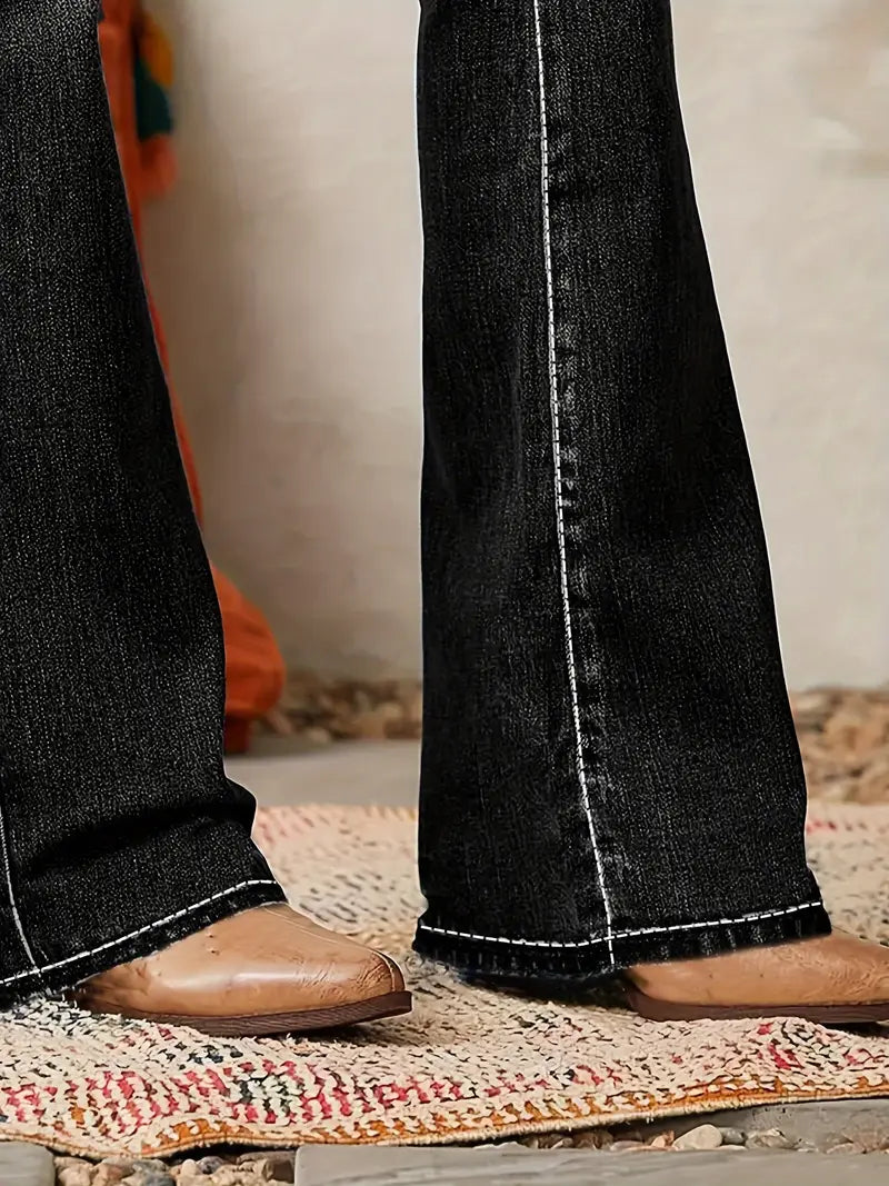 Dame Jeans Med Høj Talje Og Flared Ben | Retroinspireret