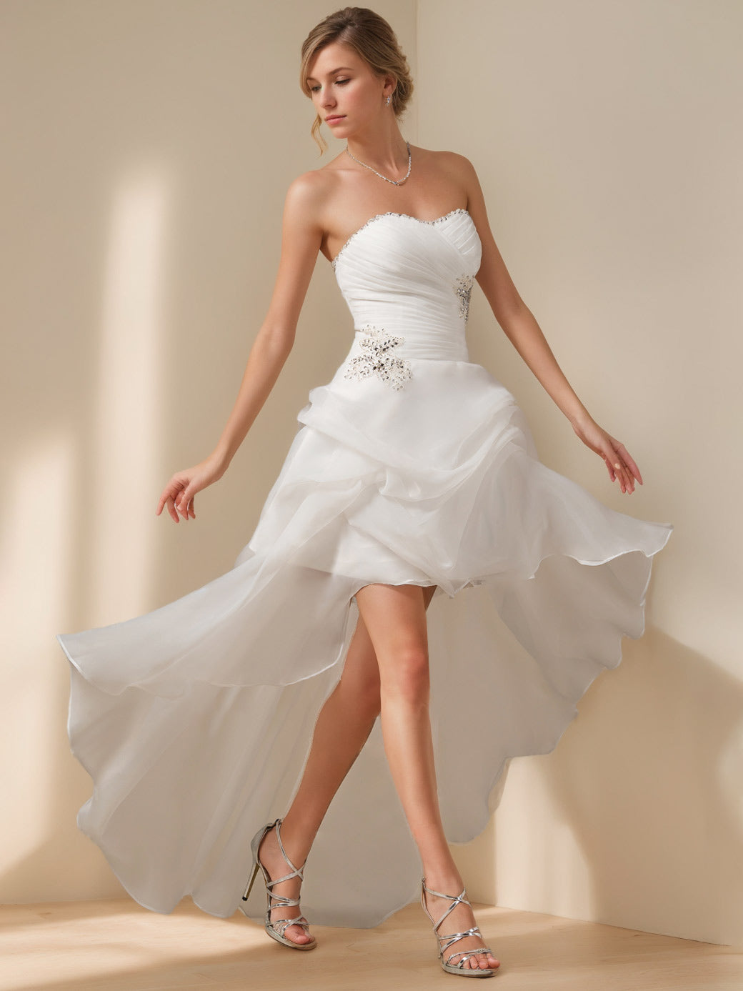 Dame Kort Brudekjole Med Sweetheart & High-Low