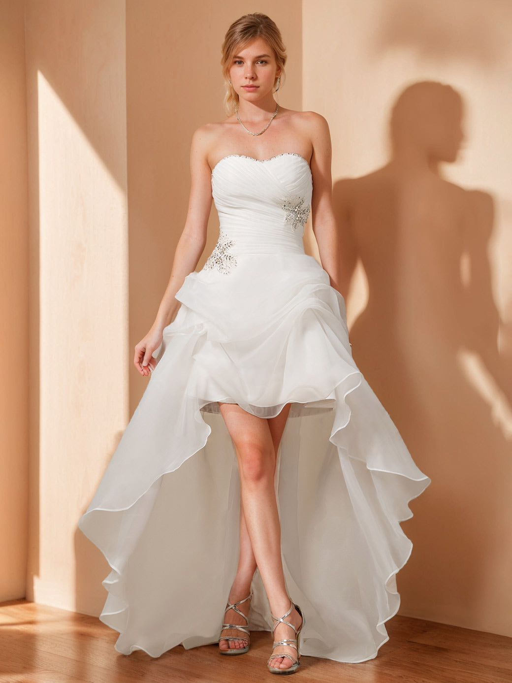 Dame Kort Brudekjole Med Sweetheart & High-Low