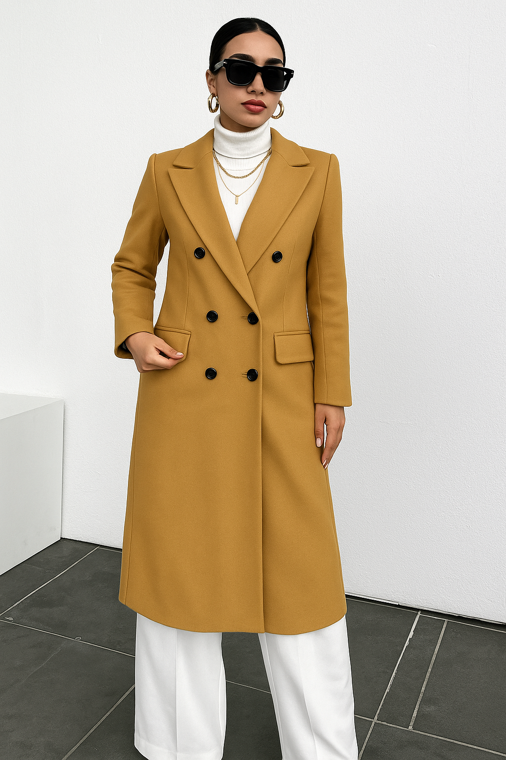 Dame Lang Dobbelt­radet Frakke | Klassisk