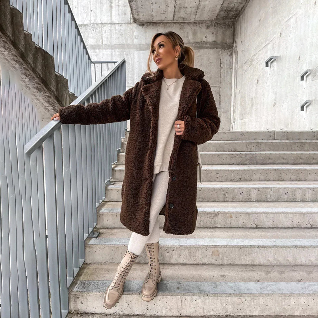 Dame Lang Frakke | Teddylook med Knapper