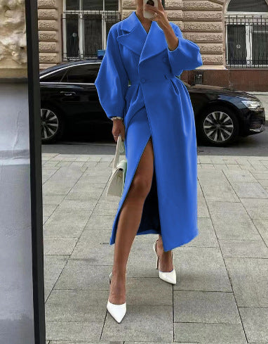 Dame Lang Trenchcoat Med Dobbeltknap & Vide Ærmer
