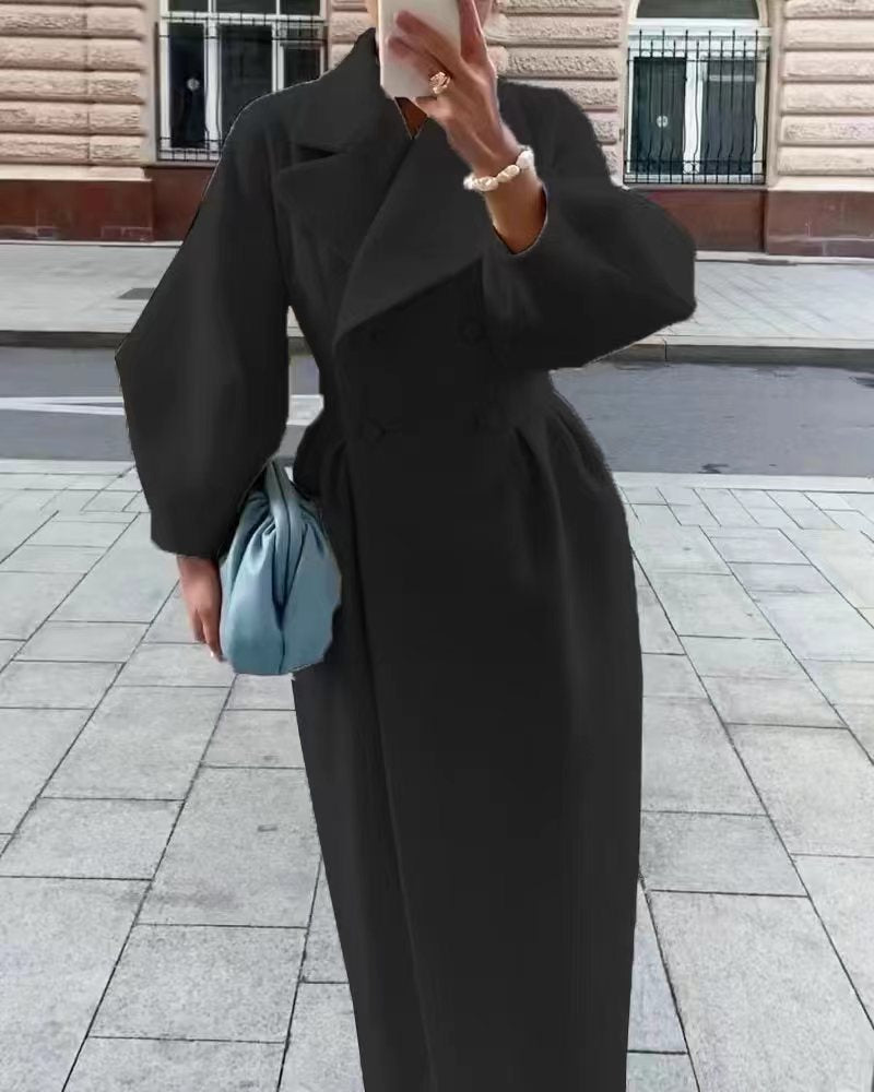 Dame Lang Trenchcoat Med Dobbeltknap & Vide Ærmer