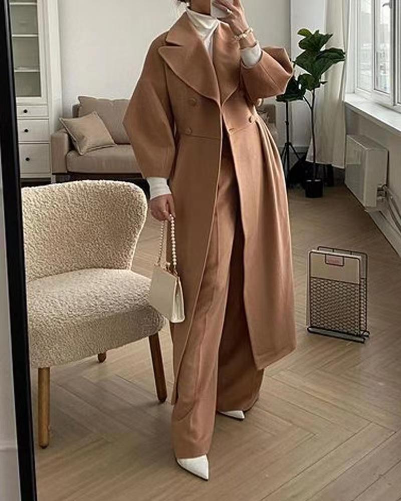 Dame Lang Trenchcoat Med Dobbeltknap & Vide Ærmer