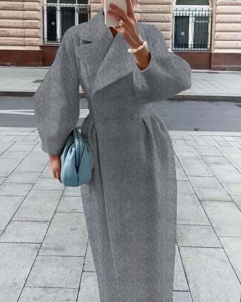 Dame Lang Trenchcoat Med Dobbeltknap & Vide Ærmer