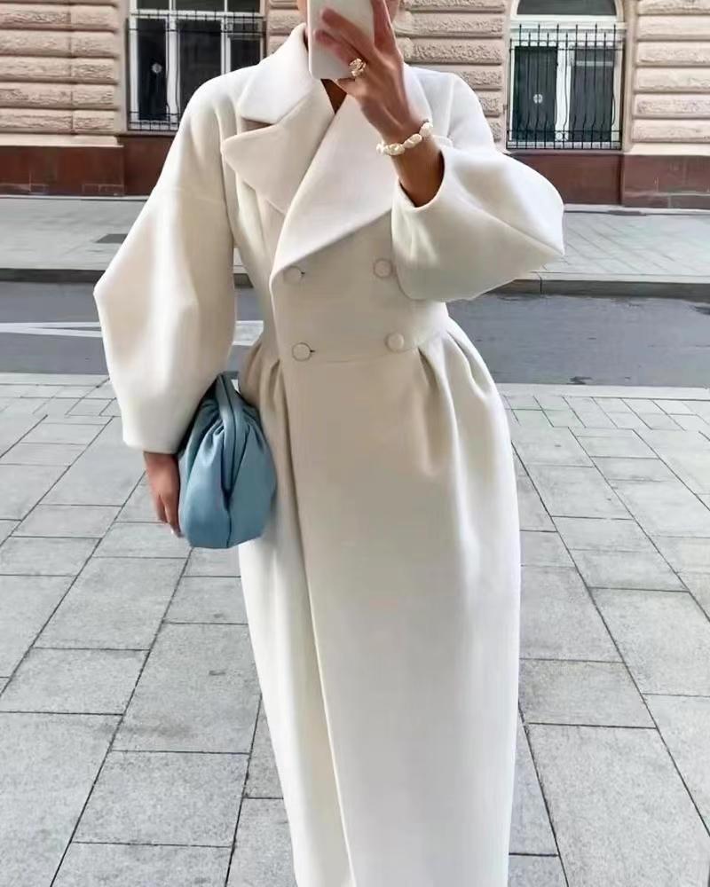 Dame Lang Trenchcoat Med Dobbeltknap & Vide Ærmer