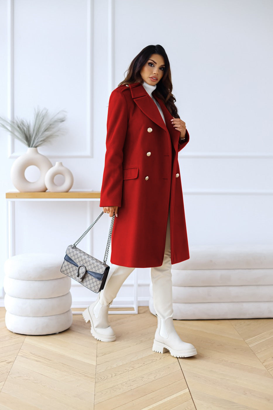 Dame Lang Trenchcoat Med Knaplukning & Slank Pasform