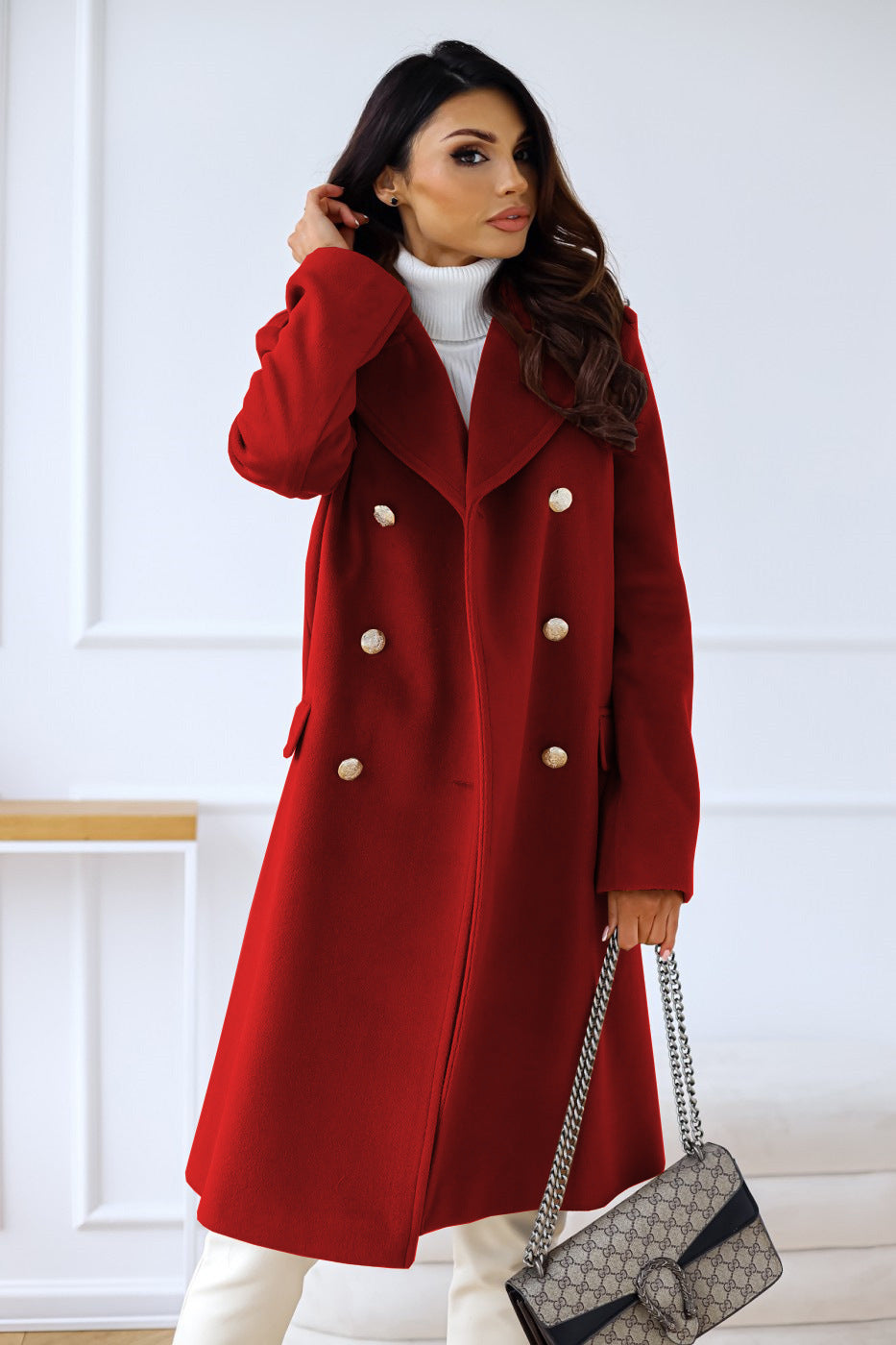 Dame Lang Trenchcoat Med Knaplukning & Slank Pasform