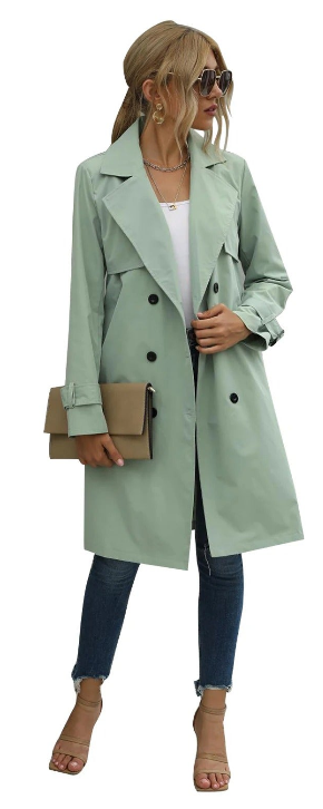 Dame Lang Trenchcoat Med Taljebælte & Knapper